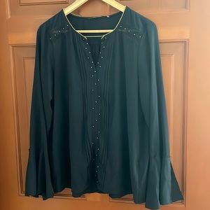 T Tahari Black Gold Stud Lace Long Sleeve Blouse M